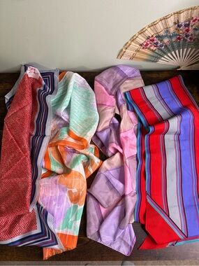 Vintage Multi-Color Scarves — Red, Orange, Purple, Pink, Green